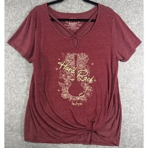 Hard Rock Guitar Company Shirt Womens XXL Burgundy LA Floral Strappy Knot Tee